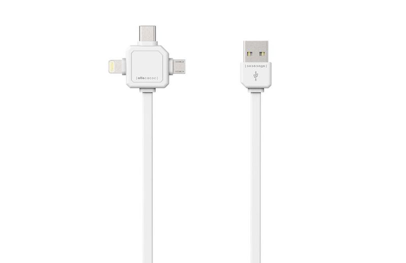 Allocacoc 3-in-1 USB Charge Sync Cable - White