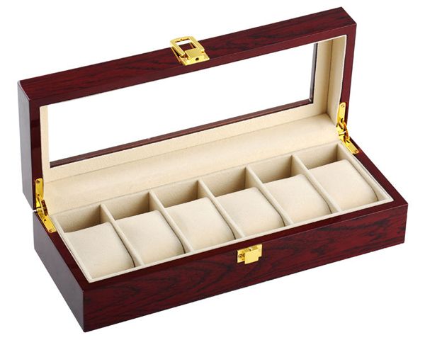 Watch 6 Grid Display Collection Case - Cherry Wood
