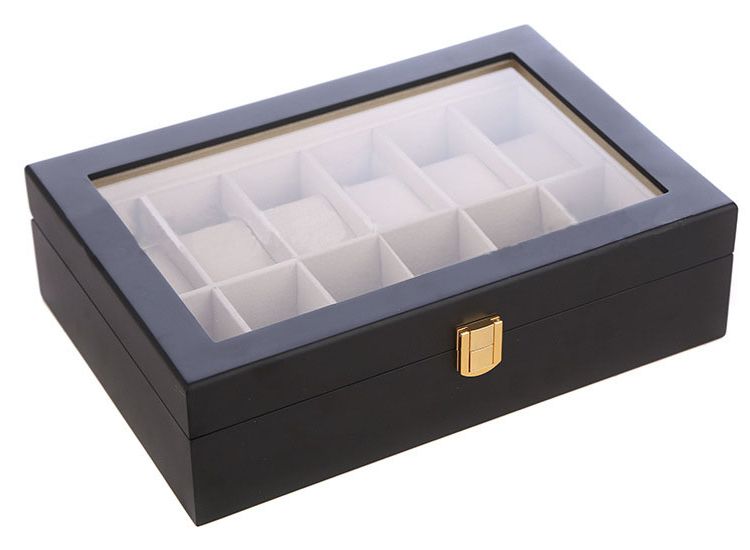 Wooden 12 Slot Watch Display Case - Black