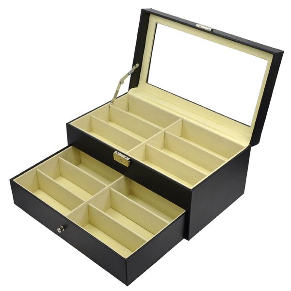 PU Leather 12 Grid Eyewear Case Display Organizer