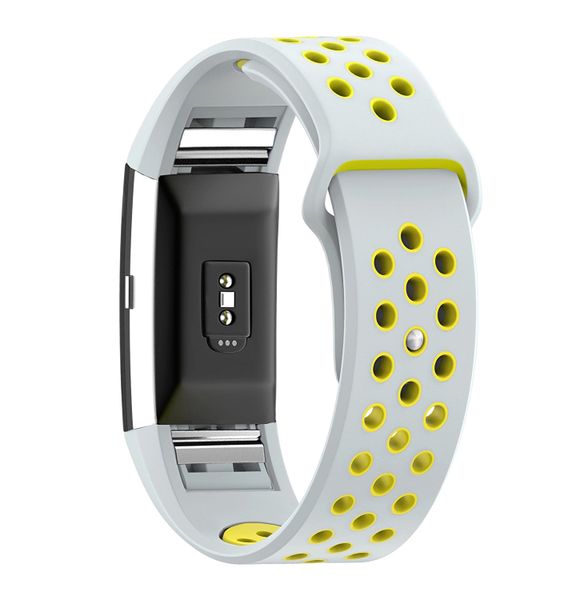 Silicone Sports Band for FitBit Charge 2 - Grey &amp; Yellow (Size: Med/Large)