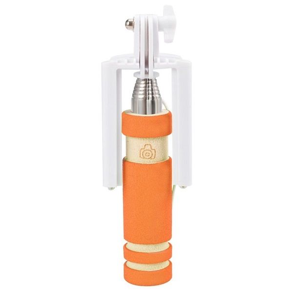 Mini Foldable Monopod Selfie Stick With Built-In Shutter - Orange
