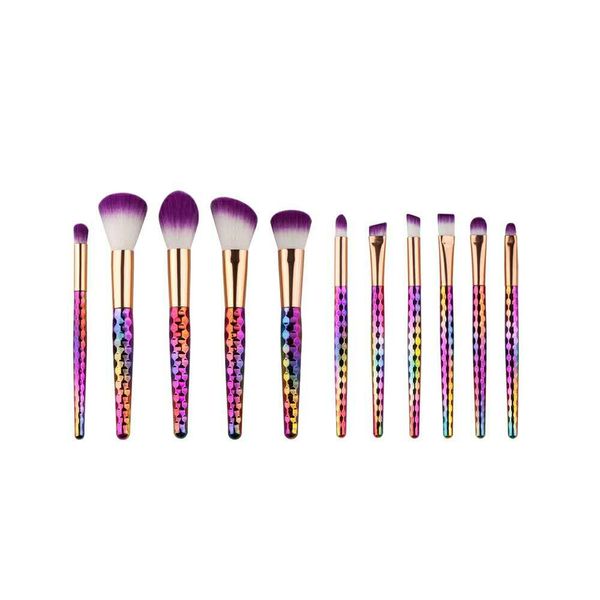 11 Piece Metalic Rainbow Make-Up Brush Set - Multi Color