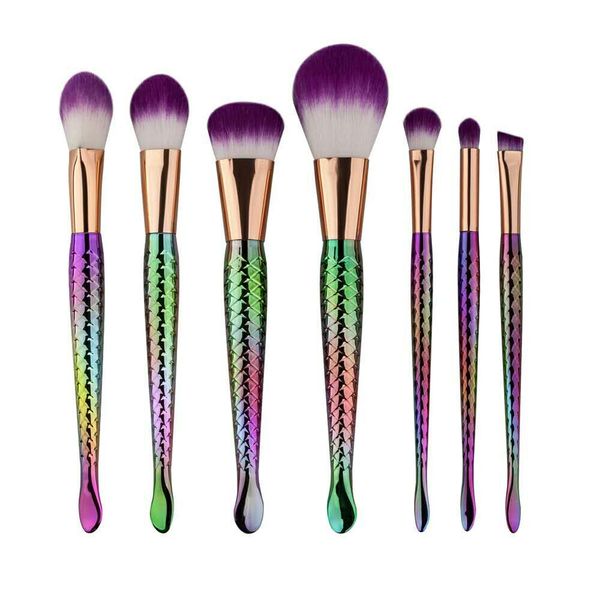 7 Piece Mermaid Themed Make-Up Brushes - Multi Color