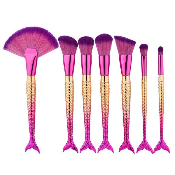 7 Piece Mermaid Tail Make-Up Brushes - Hot Pink