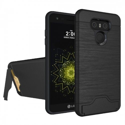 Tuff-Luv Carbon Fibre Case with a stand and Card Slot for LG G6 - Black