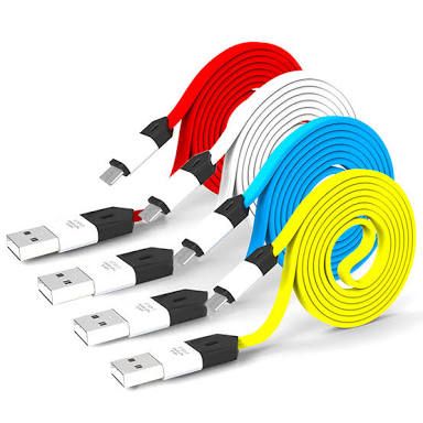 Fast Charging 1M Long Tangle Free Data Cables - Pack of 2 (Multi Colour)