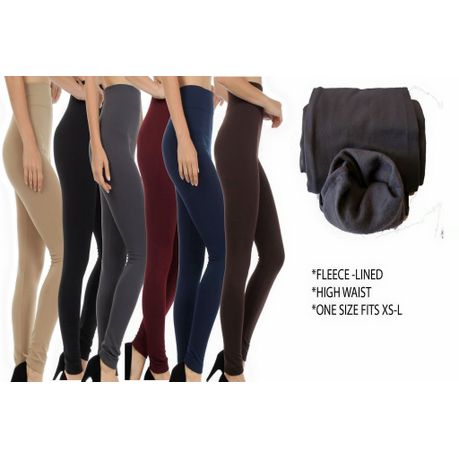 Women's Denim Print Leggings, High Waist, Fleece Lined, Black