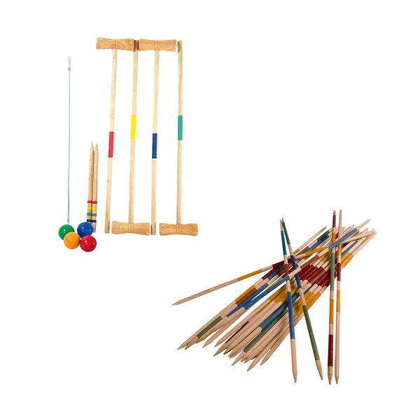 Jeronimo Wooden Croquet Game &amp; Pick Up Sticks Combo