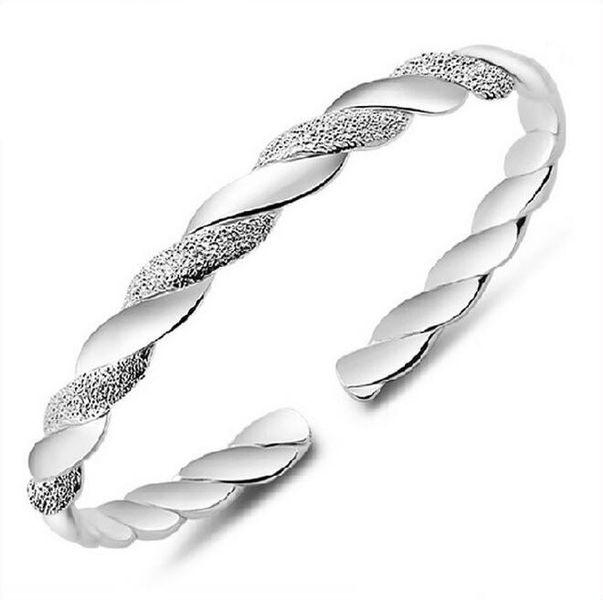 Intertexture Frosted 925 Sterling Silver Adjustable Bangle