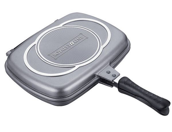 Royalty Line Supreme Marble Coating Double Fry &amp; Grill Pan 34cm - Silver