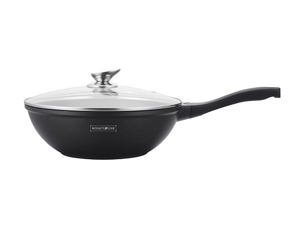 Royalty Line Marble Coating Deep Wok with Glass Lid 30cm - Black