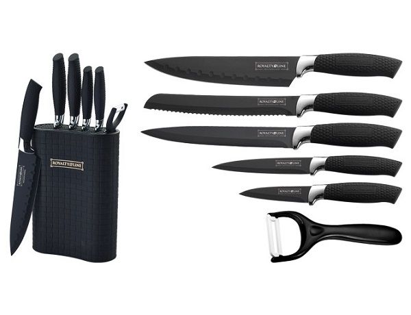 Royalty Line Non-Stick Coating Knife Set 6-Piece with Stand - Black