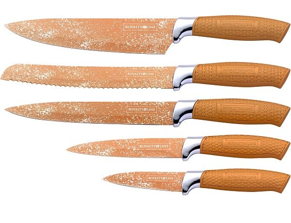 Royalty Line Non-Stick Coating Knife Set 5 Piece with Stand - Red