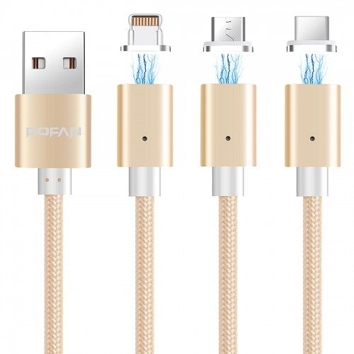 Tuff-Luv 2A Magnetic 8 Pin USB Type C to USB Data Charging Cable with LED Light - Gold