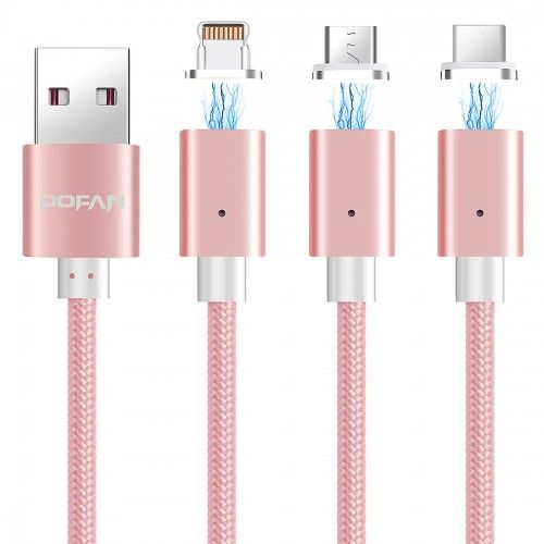 Tuff-Luv 2A Magnetic 8 Pin USB Type C to USB Data Charging Cable with LED Light - Rose Gold