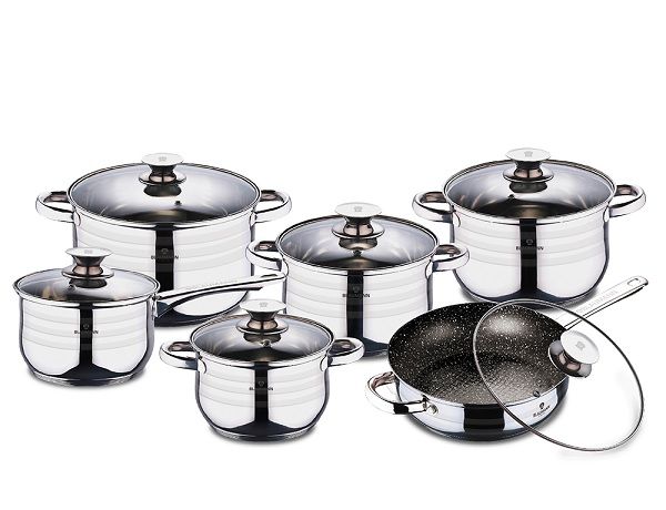 Blaumann 12-Piece Stainless Steel Jumbo Cookware Set With Marble Coating Fry Pan Bl-3167