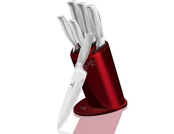 Berlinger Haus 6-Piece Stainless Steel Knife Set With Stainless Steel Stand Kikoza Collection - Red Metallic