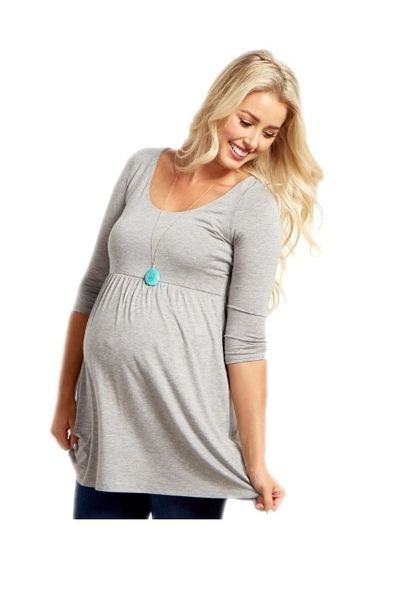 Absolute Maternity Three Quarter Sleeve Top - Melange Grey