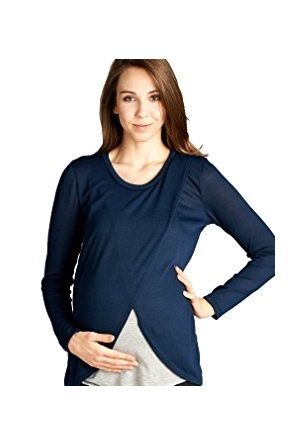 Absolute Maternity Tulip Nursing &amp; Maternity Top - Navy Blue &amp; Melange Grey