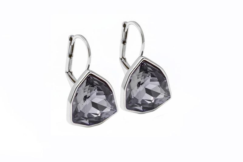 Civetta Spark Trillion Cut Earrings With Silver Night Swarovski Crystals