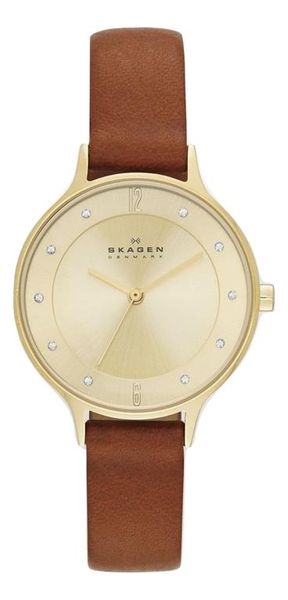 Skagen Ladies Anita Gold Leather Strap Watch - SKW2147
