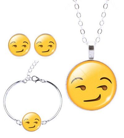 Smirking Face Charm Bracelet, Earring &amp; Pendant Set