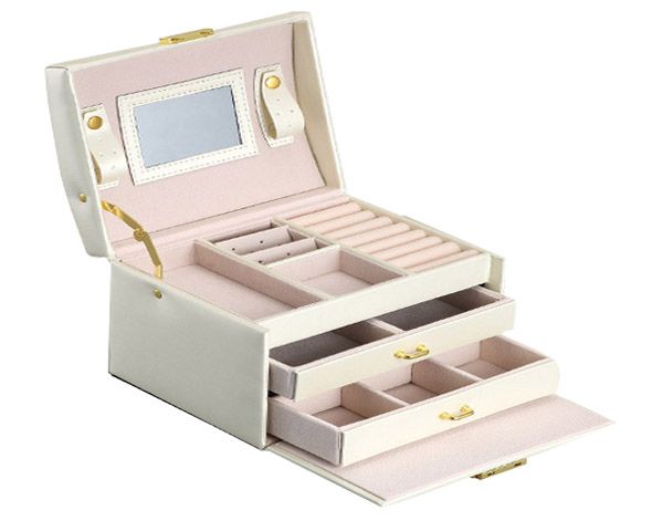 Tri-Layer PU Leather Jewelry Box with Lock &amp; Mirror - Pink