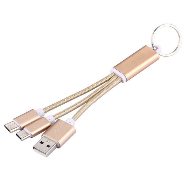 Tuff-Luv 2-in-1 Woven Style Metal Head Type-C + Micro USB to USB 2.0 Adapter - Gold