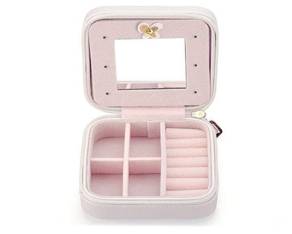 PU Leather Jewelry Case with Zipper - White