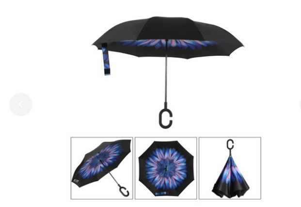 Iconix Reverse Folding Umbrella with C-Shaped Handle-Flower Drops