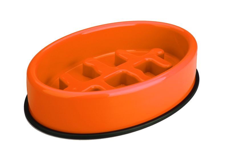 Mpet Anti-Scoff Fishbone Dog Bowl - Orange