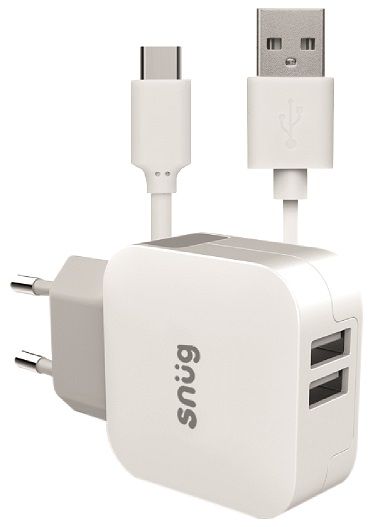 Snug 2 Port 3.4amp Charger with Type C Cable - White