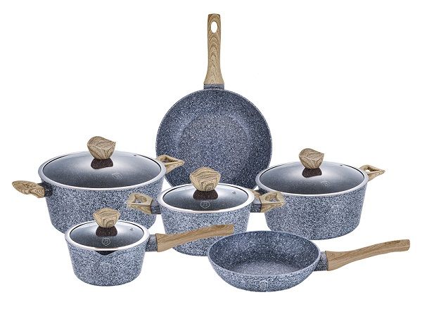 Berlinger Haus 10-Piece Marble Coating Forest Line Cookware Set - Light Wood (BH-1565)