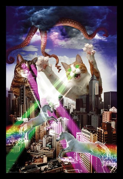 Apocalypse Meow Cat Poster with Black Frame