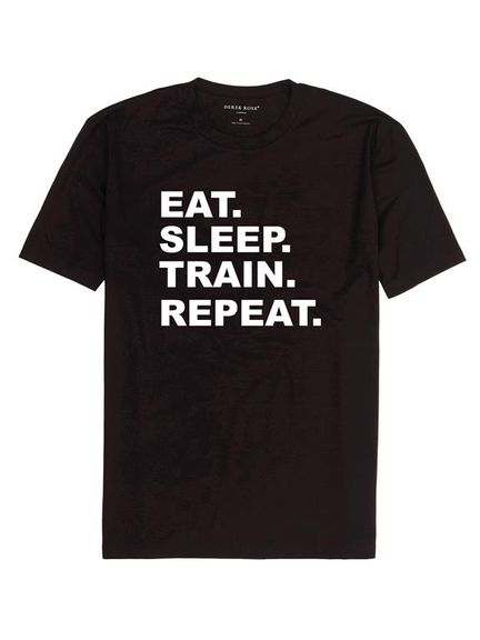Qtees Africa Eat Sleep Train Repeat Black Mens T-Shirt Image