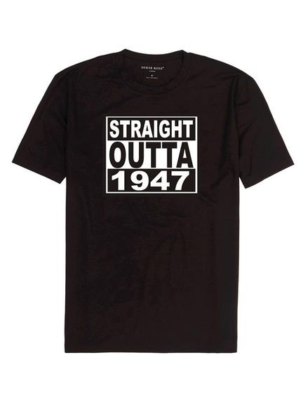 Qtees Africa Straight Outta 1947 Black Mens T-Shirt (Size 2XL) Image