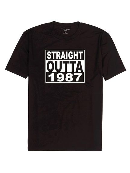 Qtees Africa Straight Outta 1987 Black Mens T-Shirt (Size 2XL) Image