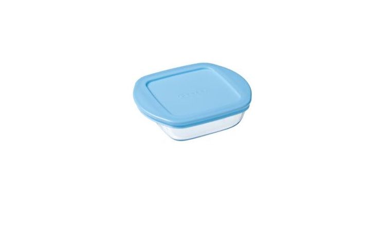 Pyrex - 350ml My First Glass Square Dish With Lid - Baby Blue
