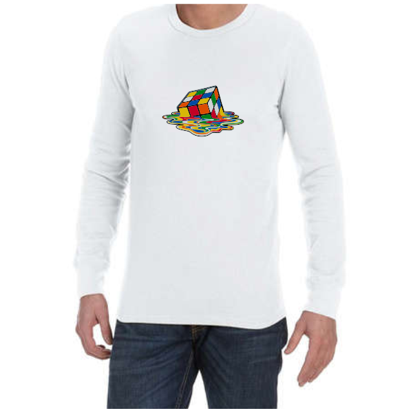 Juicebubble Melting Rubik's Cube Long Sleeve Shirt - White (Size: 4XL)