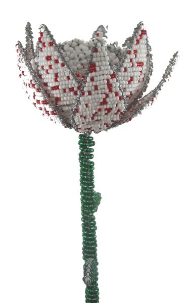 Hand Crafted Beaded Protea - White