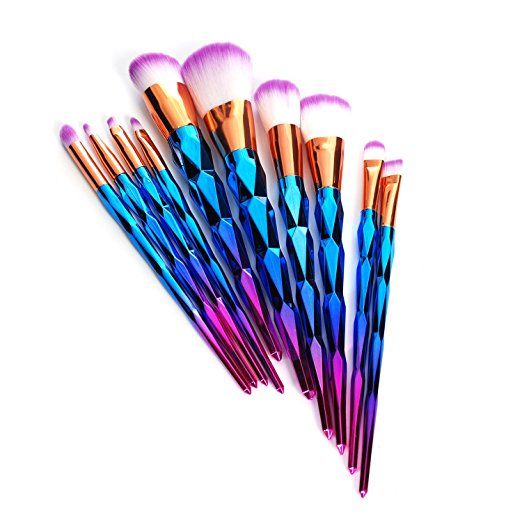 Diamond Shape Makeup Brush Set - 10 Pieces