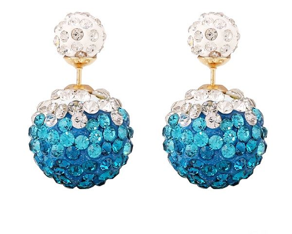 Skyla Jewels Two-Sided Rhinestone Earrings - Turquoise Blue &amp; White