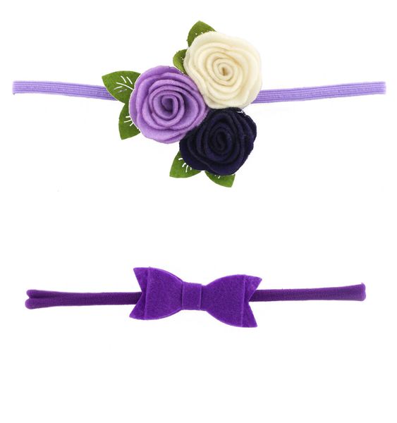 Croshka Designs Set of Two Roses &amp; Bow Headbands in Purple