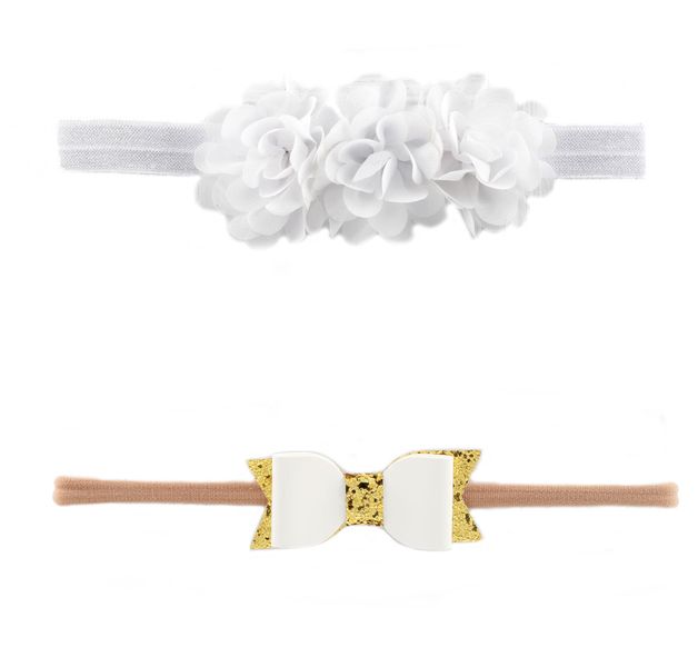 Croshka Designs Set of Two Flowers &amp; Bow Headbands in White Colour