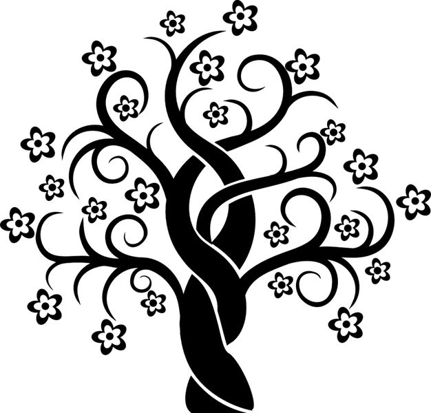 Vinyl Lady Decals Flowering Tree Wall Art Sticker - Black