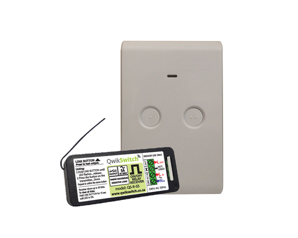 Qwikswitch Wireless 5A Relay Receiver &amp; 2 Button Transmitter Starter Pack
