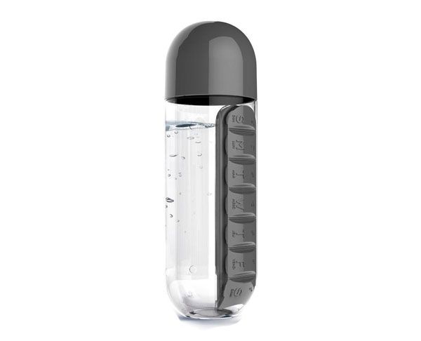 Water Bottle with Pill Box Organizer - Black