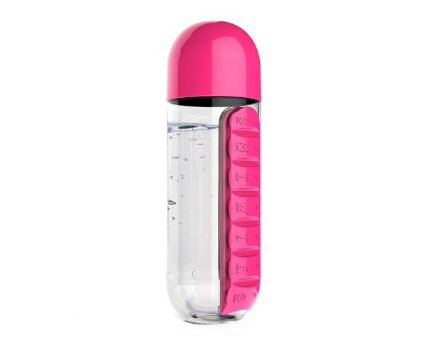 Water Bottle with Pill Box Organizer - Pink