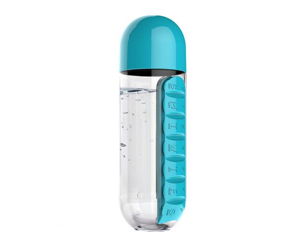 Water Bottle with Pill Box Organizer - Blue